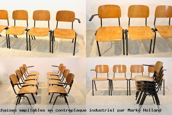 Banc d ecole compose de 4 chaises empilables en contreplaque industriel par marko holland