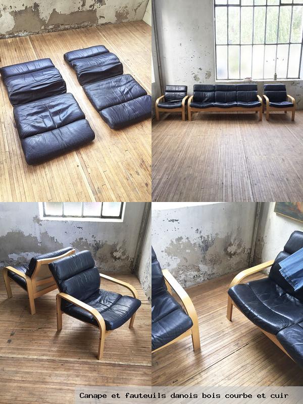 Canape fauteuils danois bois courbe cuir