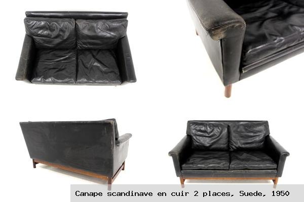 Canape scandinave en cuir 2 places suede 1950