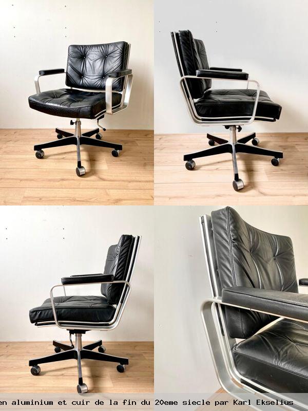 Chaise bureau en aluminium et cuir la fin du 20eme siecle par karl ekselius