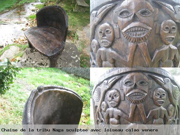 Chaise de la tribu naga sculptee avec loiseau calao venere