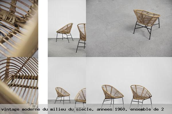 Chaise en bambou vintage moderne milieu siecle annees 1960 ensemble de 2