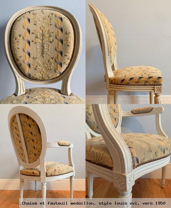 Chaise et fauteuil medaillon style louis xvi vers 1950