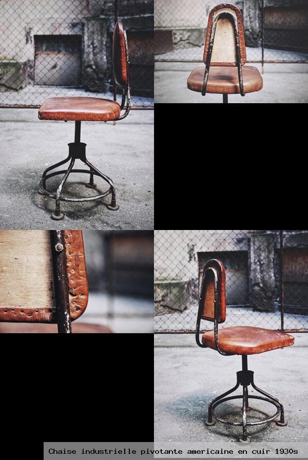 Chaise industrielle pivotante americaine en cuir 1930s