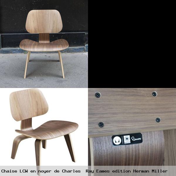 Chaise lcw en noyer de charles ray eames edition herman miller