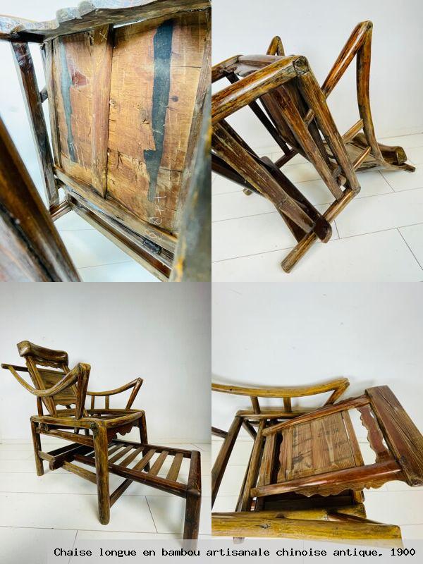 Chaise longue en bambou artisanale chinoise antique 1900