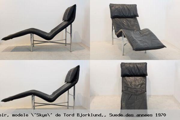 Chaise longue en cuir noir modele skye de tord bjorklund suede des annees 1970