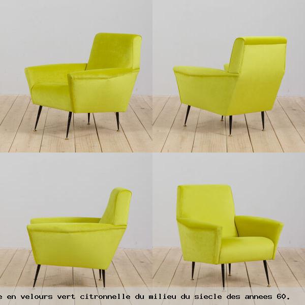 Chaise longue italienne moderne en velours vert citronnelle milieu siecle des annees 60 