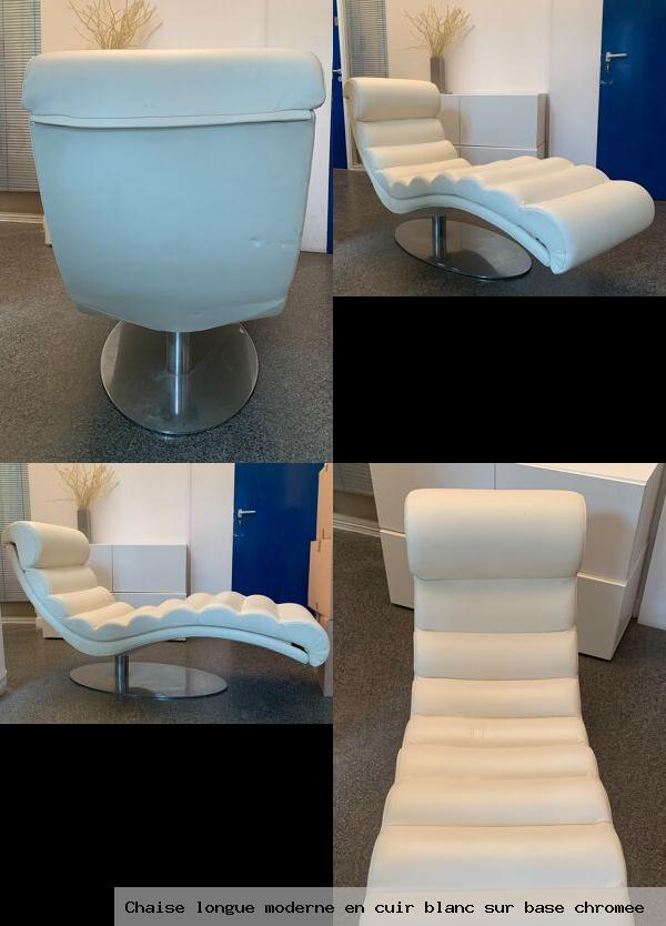 Chaise longue moderne en cuir blanc sur base chromee
