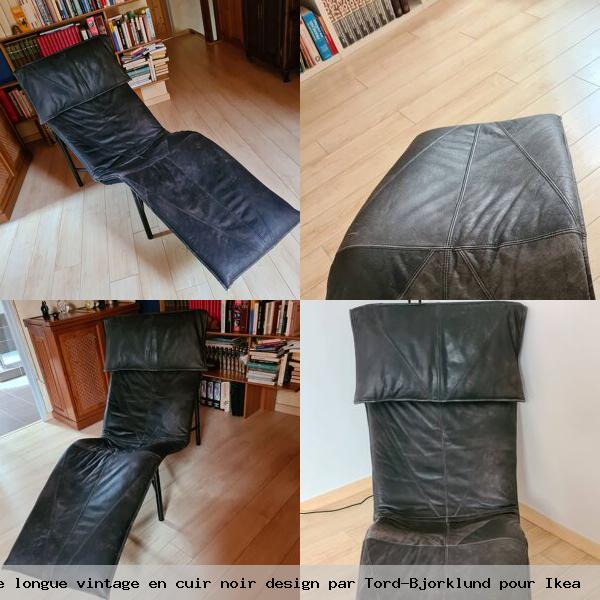 Chaise longue vintage en cuir noir design par tord bjorklund pour ikea