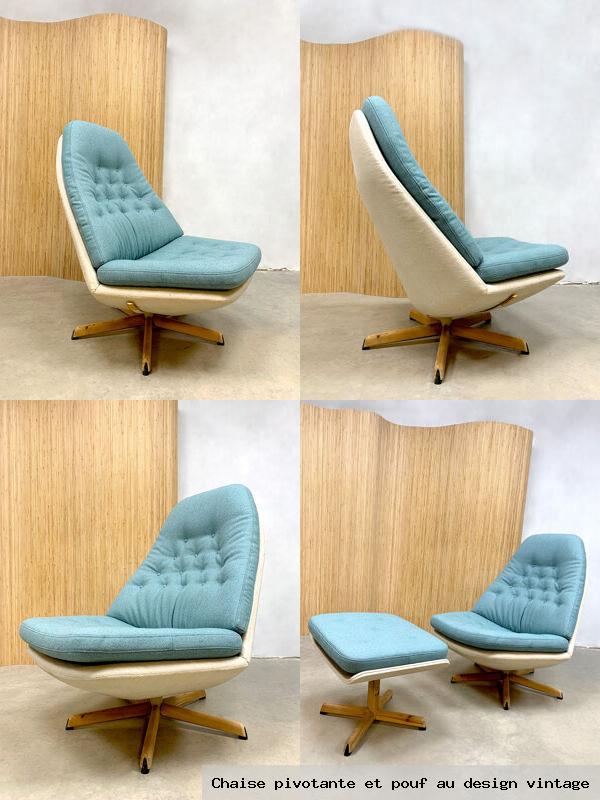 Chaise pivotante et pouf au design vintage