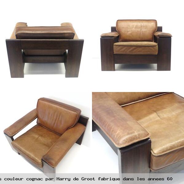 Chaise vintage leolux en cuir epais couleur cognac par harry de groot fabrique dans les annees 60