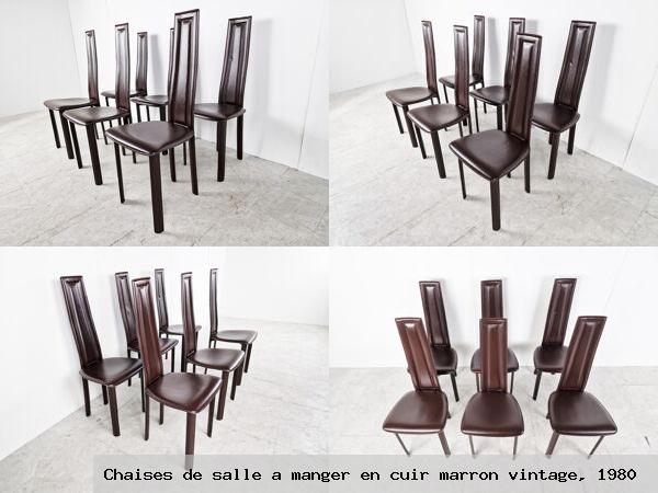 Chaises de salle a manger en cuir marron vintage 1980