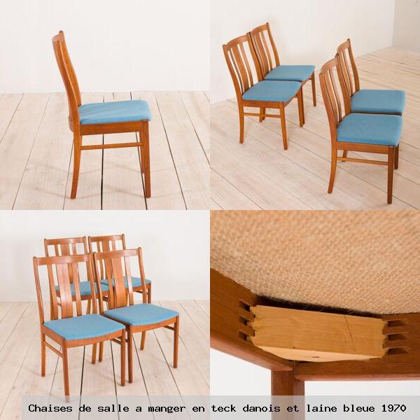Chaises de salle a manger en teck danois et laine bleue 1970