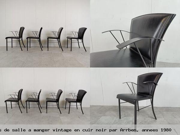 Chaises de salle a manger vintage en cuir noir par arrben annees 1980