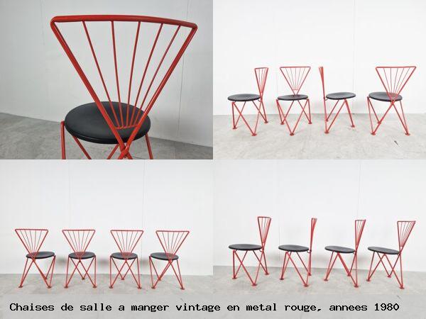 Chaises de salle a manger vintage en metal rouge annees 1980
