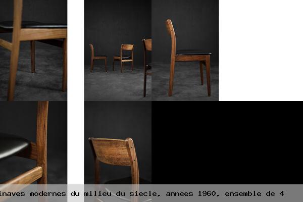 Chaises salle a manger vintage en teck et vinyle scandinaves modernes milieu siecle annees 1960 ensemble 4