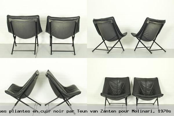 Chaises longues pliantes en cuir noir par teun van zanten pour molinari 1970s