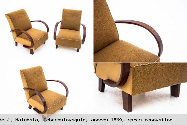 Deux fauteuils jaunes de j halabala tchecoslovaquie annees 1930 apres renovation