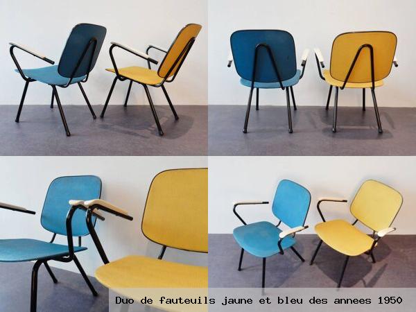 Duo de fauteuils jaune et bleu des annees 1950