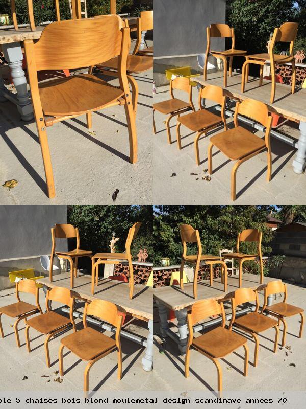 Ensemble 5 chaises bois blond moulemetal design scandinave annees 70