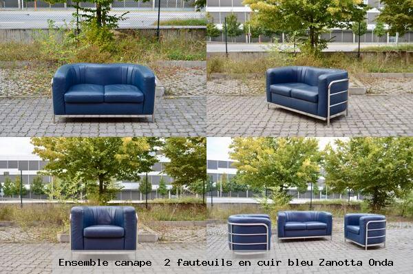 Ensemble canape 2 fauteuils en cuir bleu zanotta onda