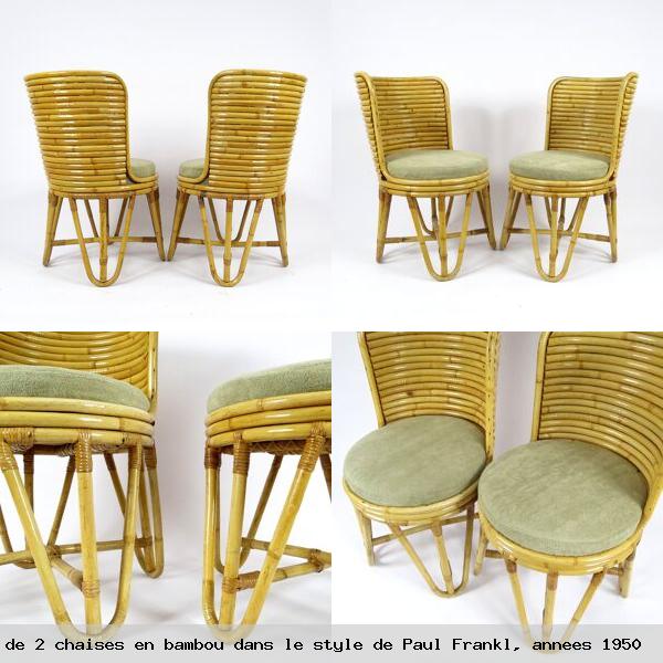 Ensemble 2 chaises en bambou dans le style paul frankl annees 1950