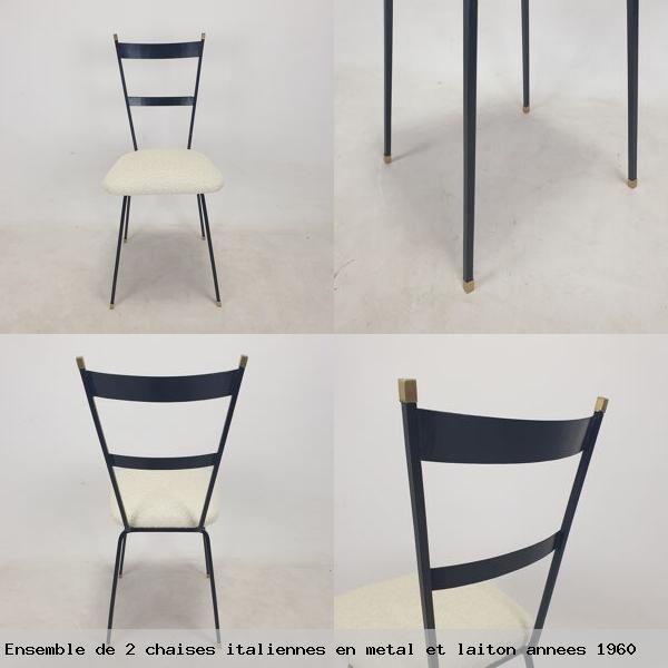 Ensemble de 2 chaises italiennes en metal et laiton annees 1960
