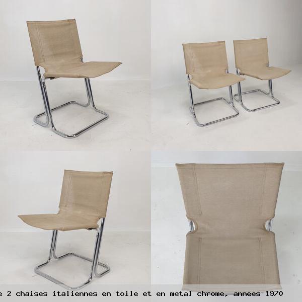 Ensemble de 2 chaises italiennes toile et metal chrome annees 1970