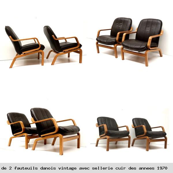 Ensemble de 2 fauteuils danois vintage avec sellerie cuir des annees 1970
