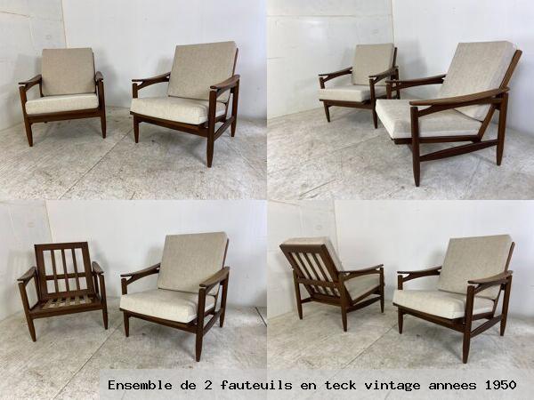 Ensemble de 2 fauteuils en teck vintage annees 1950