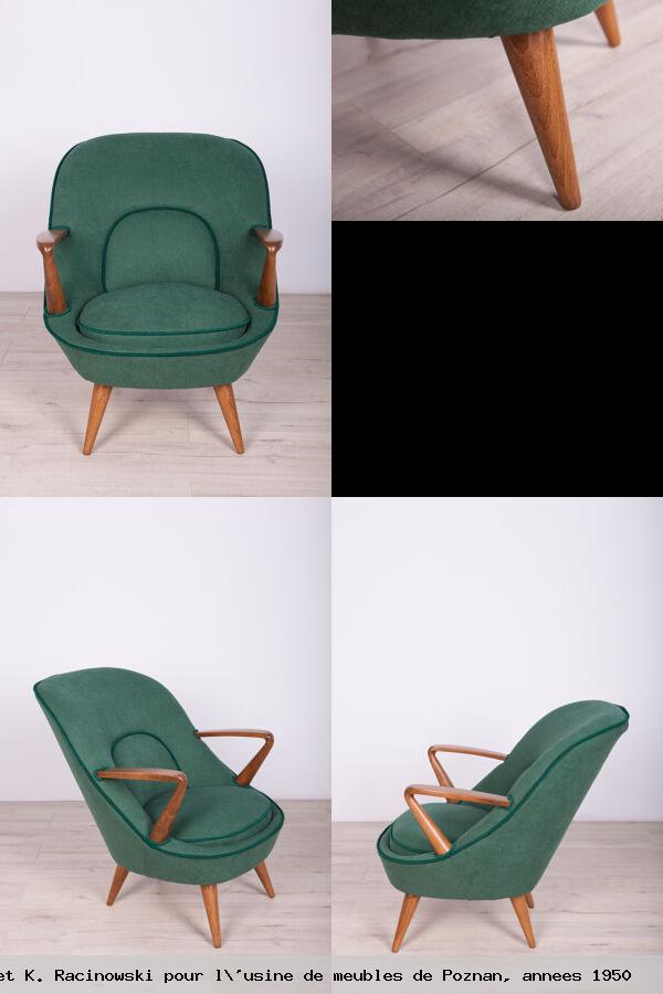Ensemble 2 fauteuils modele 345 drachowicz et k racinowski pour l usine meubles poznan annees 1950