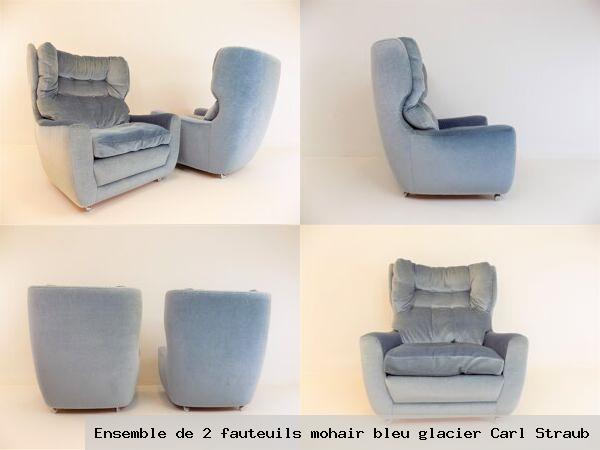 Ensemble de 2 fauteuils mohair bleu glacier carl straub