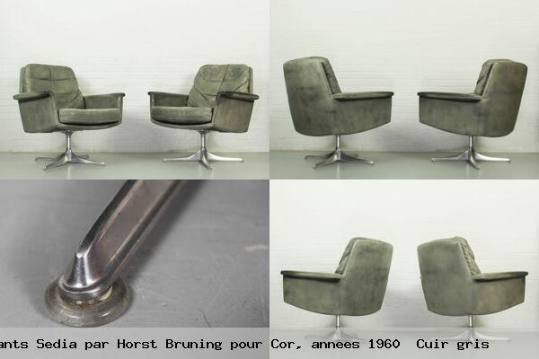 Ensemble de 2 fauteuils pivotants sedia par horst bruning pour cor annees 1960 cuir gris