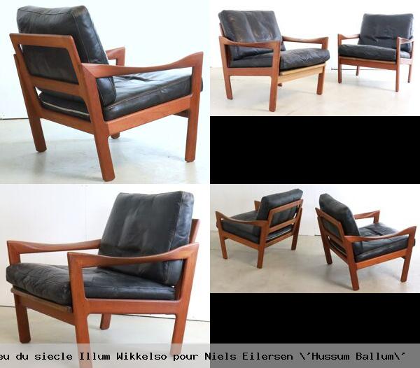 Ensemble de 2 fauteuils vintage milieu siecle illum wikkelso pour niels eilersen hussum ballum 