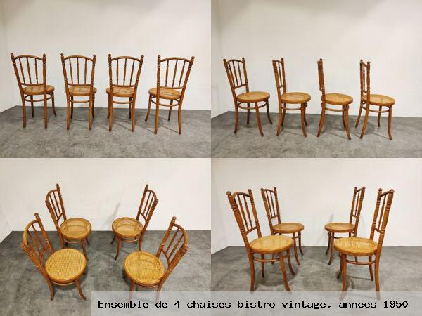 Ensemble de 4 chaises bistro vintage annees 1950