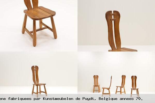 Ensemble 4 chaises salle a manger brutalistes en chene fabriquees par kunstmeubelen puydt belgique annees 70 
