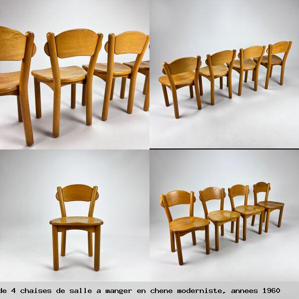 Ensemble 4 chaises salle a manger en chene moderniste annees 1960
