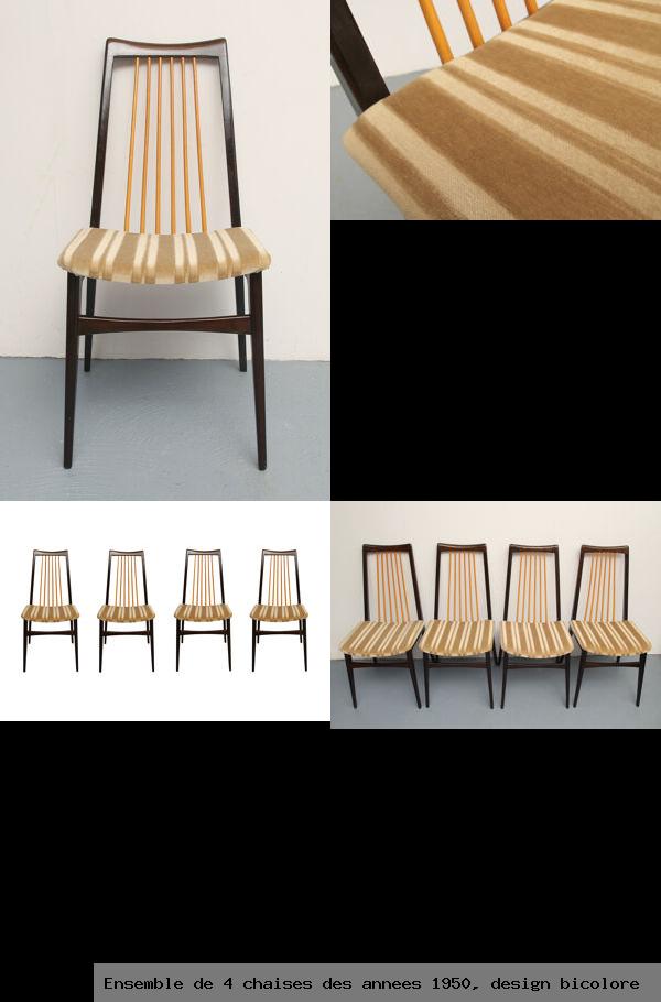 Ensemble de 4 chaises des annees 1950 design bicolore