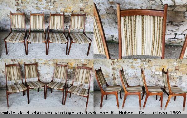 Ensemble de 4 chaises vintage en teck par r huber co circa 1960