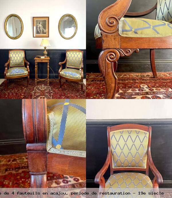 Ensemble 4 fauteuils en acajou periode restauration 19e siecle
