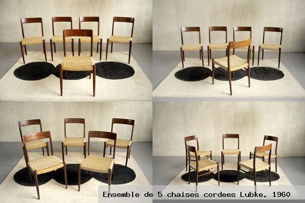 Ensemble de 5 chaises cordees lubke 1960