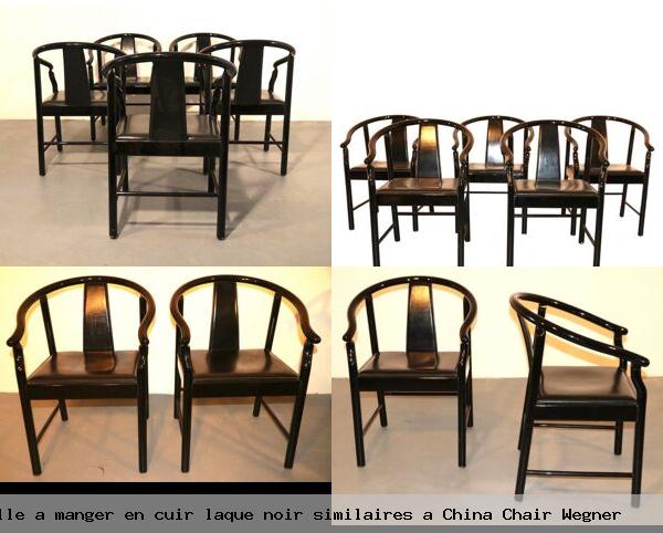 Ensemble 5 chaises salle manger en cuir laque noir similaires china chair wegner
