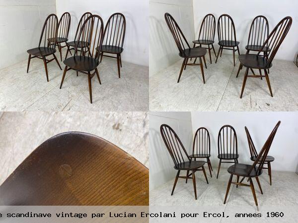 Ensemble 5 chaises salle a manger quaker 365 style scandinave vintage par lucian ercolani pour ercol annees 1960