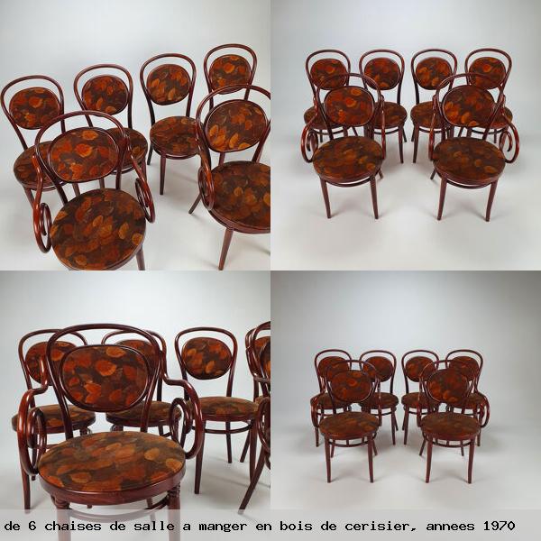 Ensemble 6 chaises salle a manger en bois cerisier annees 1970