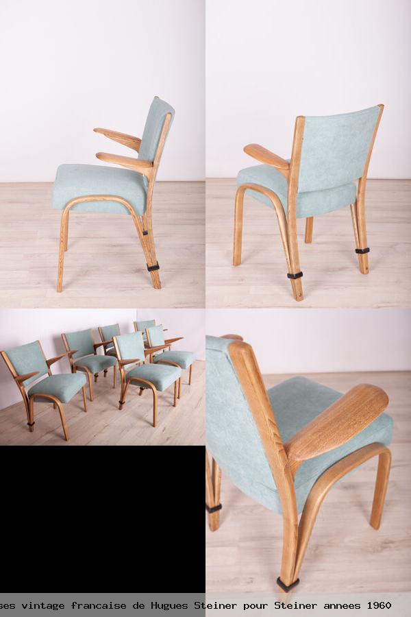 Ensemble 6 chaises vintage francaise hugues pour annees 1960