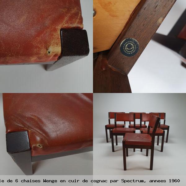 Ensemble 6 chaises wenge en cuir cognac par spectrum annees 1960