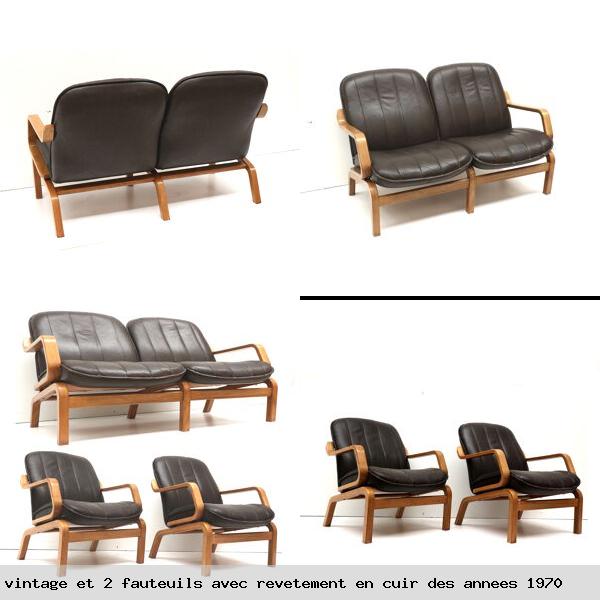 Ensemble de canape places danois vintage et fauteuils avec revetement en cuir des annees 1970
