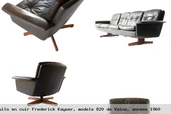 Ensemble canape 4 places et 2 fauteuils en cuir frederick kayser modele 820 vatne annees 1960