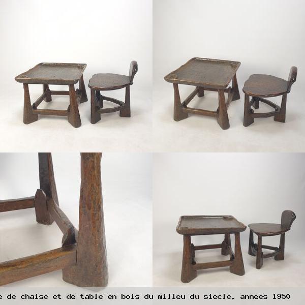 Ensemble chaise et table en bois milieu siecle annees 1950